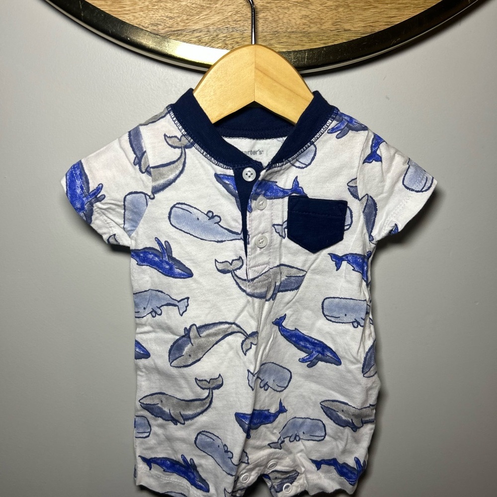 Carter's Blue and White Whale Romper